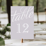Bordsnumren Lavender och White Elegant Bordsnummer<br><div class="desc">Kort för enkel och chic elegant-bordsnummer med ett skrivteckensnitt för calligraphy stil. Anpassa varje kort med bordsnumren till kostym till storleka bröllop eller party. Klicka på Anpassa om du vill ändra talteckensnittet och färg eller ändra färg i bakgrunden om du vill skapa ditt eget unika typsnitt av ett typsnitt.</div>