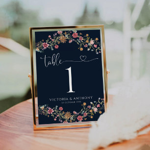 Bordsnumren Navy Blue Wildblommor Bröllop Bordsnummer