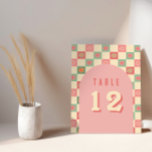 Bordsnumren Retro och Groovy Vintage bröllop<br><div class="desc">Det djärva bordsnumret i bröllop omfattar ett 70-talets groovittema, som innehåller vibrerande blommigtar och en korall-rosa-styrd mönster. Perfekt för par som kärlek vintage charmer med en modern tvist. Den här inbjudan är perfekt för återinspirerad, boho eller sommar-bröllop, och fångar en roligt och fri estetik. Utforska matchande objekt i vår bröllop-svit...</div>