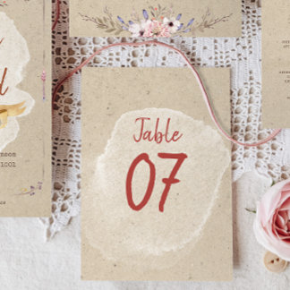 Bordsnumren Rustic Boho Blommigt Kraft Bröllop