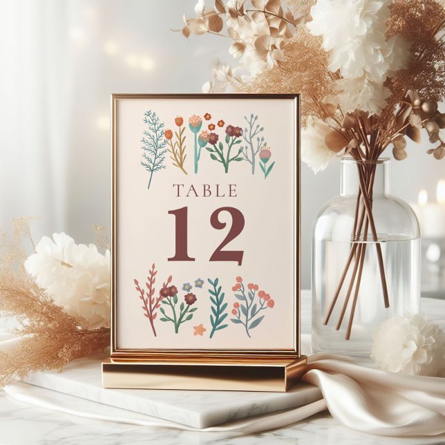 Bordsnumren Rustic Boho Wildblommor Bröllop (Skapare uppladdad)