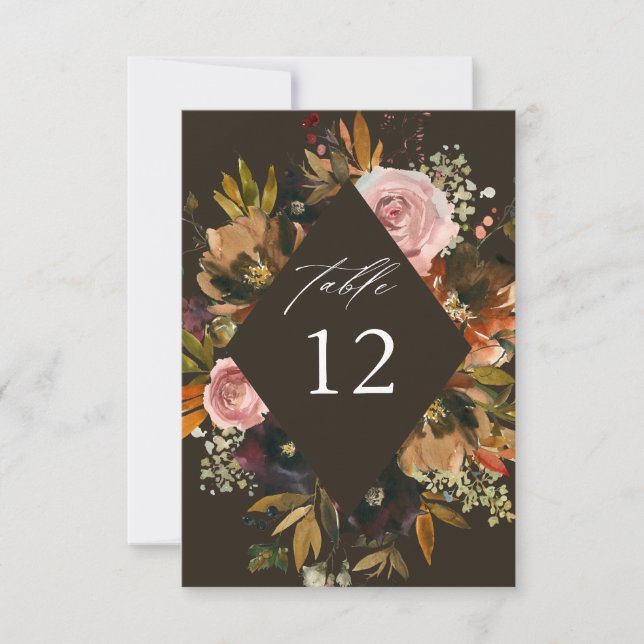 Bordsnumren Rustic Guld, Lila och Rosa Blommigt B Inbjudningar (Framsida)
