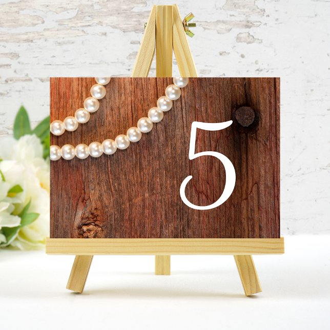 Bordsnumren Rustic Pearls Land Barn Bröllop Bordsnummer (Skapare uppladdad)
