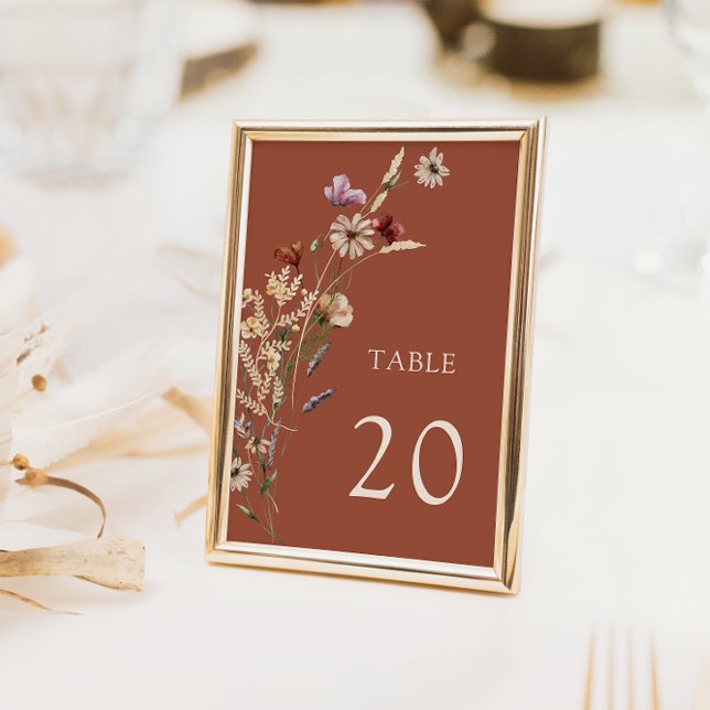 Bordsnumren Terracotta Bröllop (Terracotta Wildflower Wedding Table Numbers by Painted Paperie
)