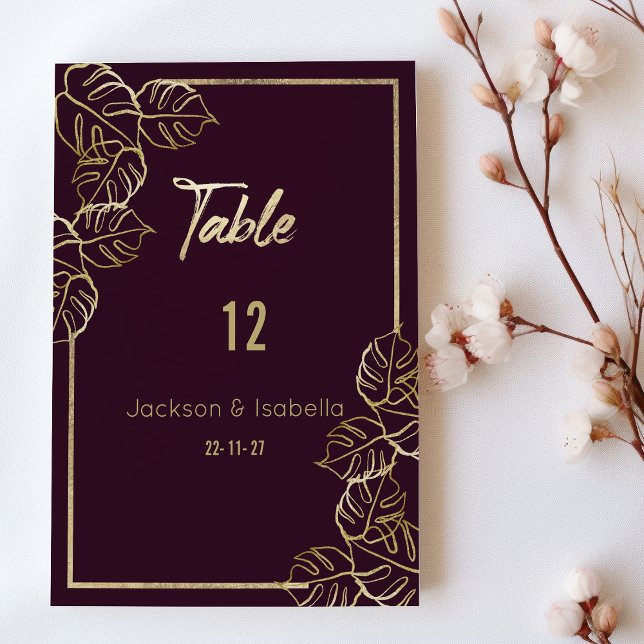 Bordsnumren vid den djupa riken guld blommigt inbjudningar (Bordeaux deep rich red gold floral Table Numbers )