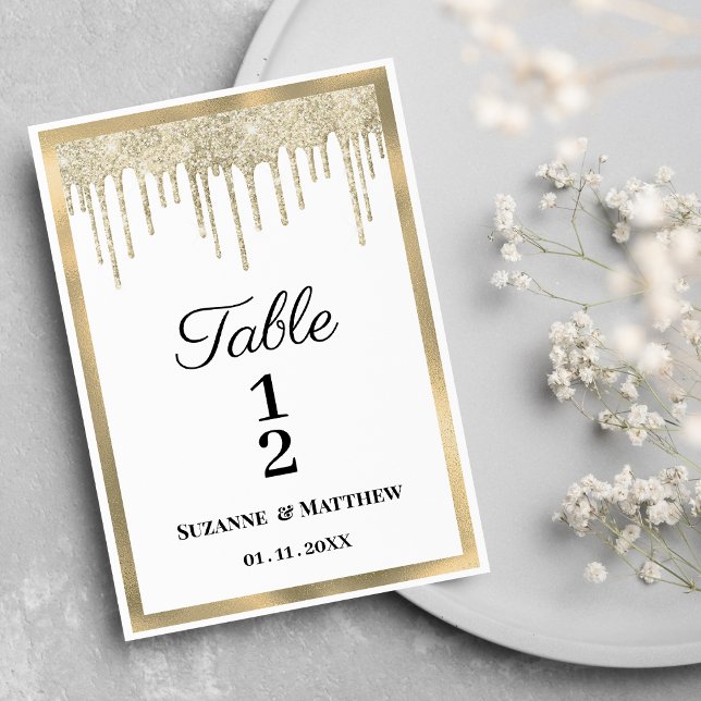 Bordsnumren vid lyxvit guld glitter droppar inbjudningar (Luxury white gold glitter drips Table Numbers)