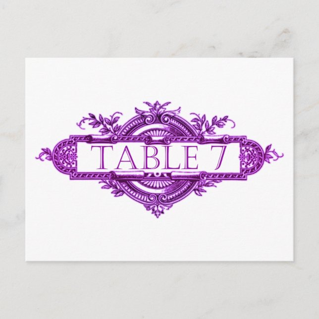 Bordsnumren Violet Vintage bröllop Reception Vykort (Framsida)