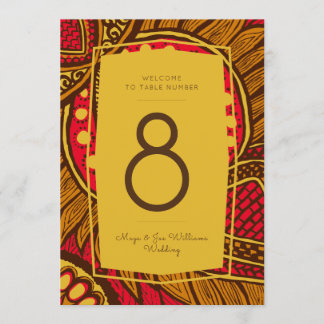 Bordsnumret African Ankara Red Guld Blommigt Inbjudningar
