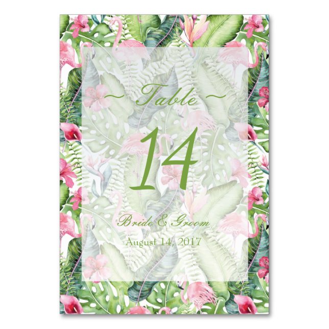 Bordsnumret Aloha Flamingo Tropical Beach Wedding Bordsnummer (Framsidan)