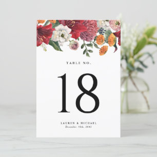Bordsnumret Amaryllis och Morsa Botaniska Bröllop