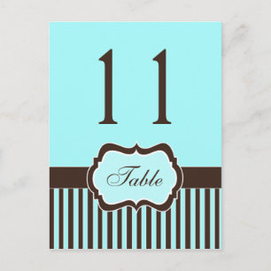 Bordsnumret Aqua Blue, Brown, White Rand Damask Vykort