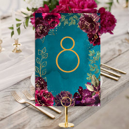 Bordsnumret Aqua Teal Merlot Jewel Tone Guld Bordsnummer