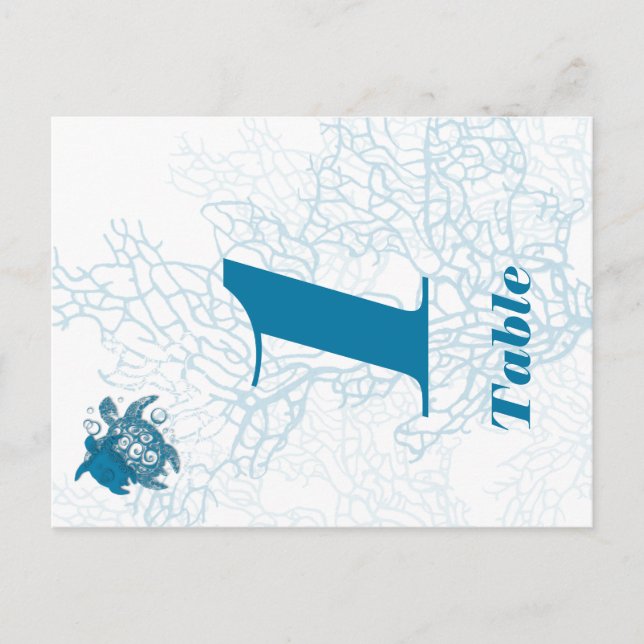 Bordsnumret Aqua Turtle Kärlek Bröllop Vykort (Framsida)