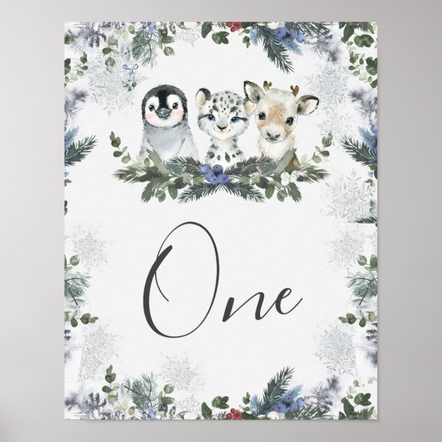 Bordsnumret Arktiska djuret Onederland Birthday Poster (Framsidan)