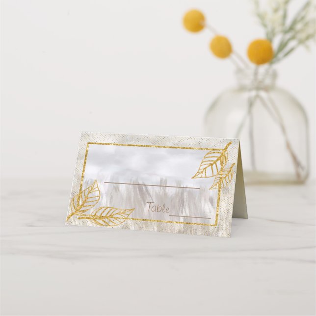 Bordsnumret Autumn Guld Chestnut Löv Placeringskort (Framsida)