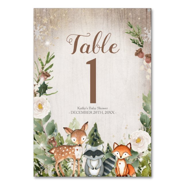 Bordsnumret Baby Shower för vinterdjur Bordsnummer (Framsidan)