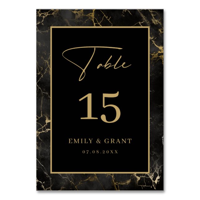 Bordsnumret Black Agate Stone Guld Gräns Bordsnummer (Framsidan)