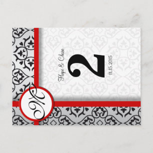 Bordsnumret Black and Silver Damask Red Trim Vykort