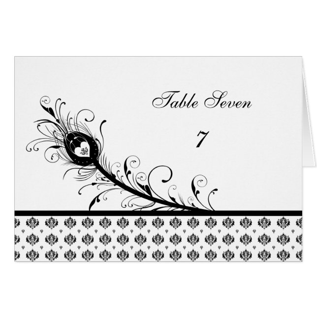 Bordsnumret Black and White Damask Wedding Hälsningskort (Framsidan Horizontal)