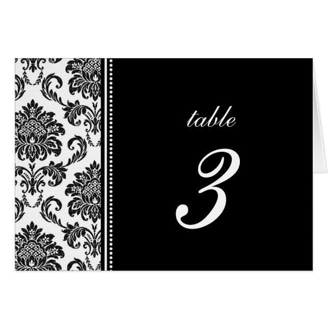 Bordsnumret Black and White Damask Wedding OBS Kort (Framsidan Horizontal)