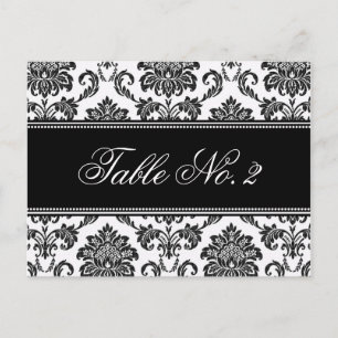 Bordsnumret Black and White Damask Wedding Vykort