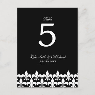 Bordsnumret Black and White Fleur de Lis Bröllop Vykort