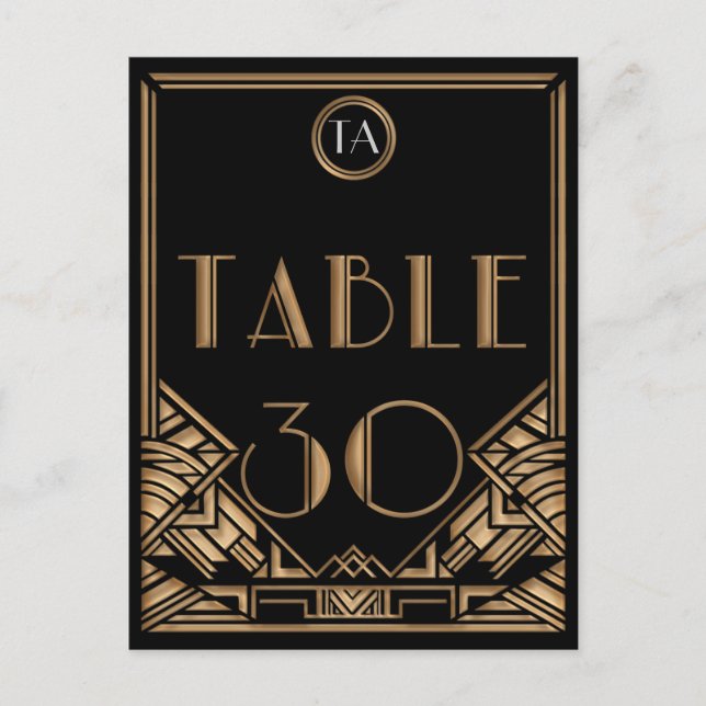 Bordsnumret Black Guld Art Deco Gatsby Stil 30 Vykort (Framsida)