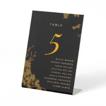 Bordsnumret Black & Guld Blommigt Guest Namn