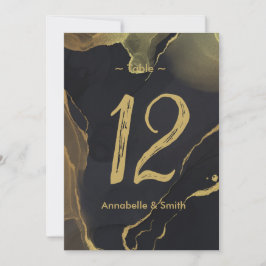 bordsnumret Black & Guld Marble Inbjudningar