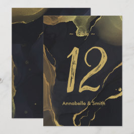 bordsnumret Black & Guld Marble Inbjudningar