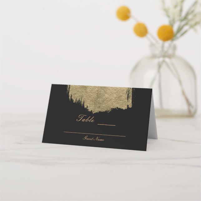 Bordsnumret Black & Guld Modern Glamor-pensel Placeringskort (Baksida)