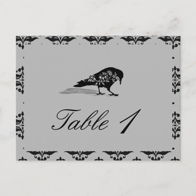 Bordsnumret Black Raven Gothic Ram Bröllop Vykort (Framsida)