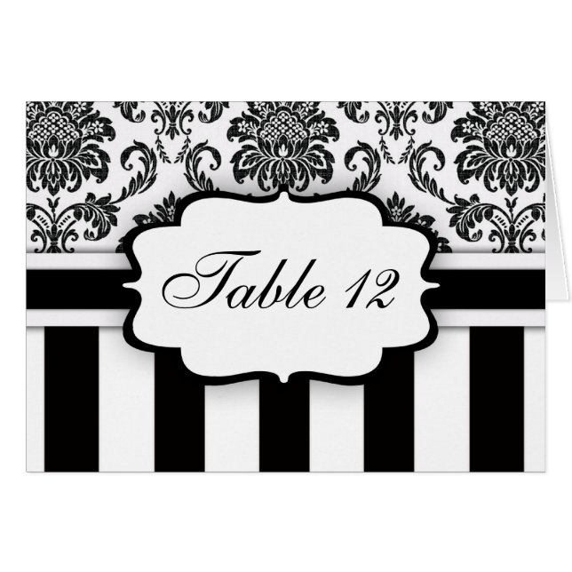 Bordsnumret Black White Damask Rand Hälsningskort (Framsidan Horizontal)
