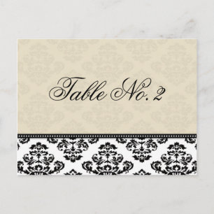 Bordsnumret Black White och Ivory Damask Wedding Vykort