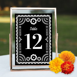 Bordsnumret Black & White Papel Picado Bröllop Inbjudningar