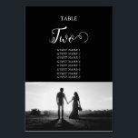 Bordsnumret Black & White Script Photo Bröllop Bordsnummer<br><div class="desc">Ett vackert svart och vitt kalligrafiskt skript som visar parets foto. Ett modernt bröllop-foto med enkelt minimalistiskt inslag. Ett perfekt modernt bordsnummer i bröllop för alla som skriver kalligrafi i kärlek, svartvit design och fotopatenteri i bröllop i bild. Det finns också möjlighet att matcha bröllopsinbjudningar och andra artiklar i kontorsartiklar....</div>