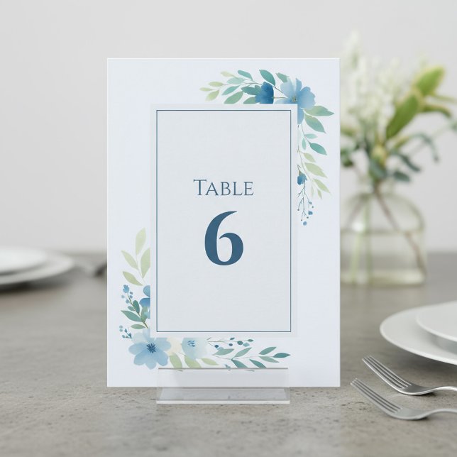 Bordsnumret Blått Blommigt Inbjudningar (Blue Floral Table Number.)