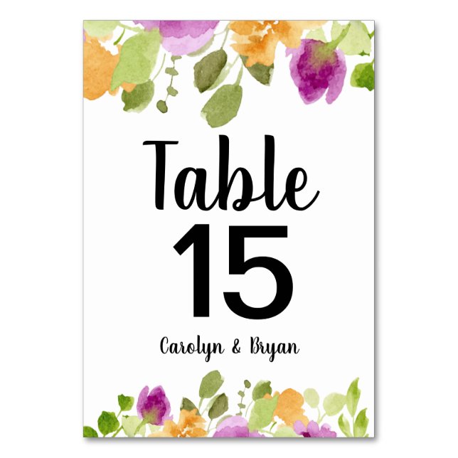 Bordsnumret Blommigt av vattenfärgsfärg i lila Blo Bordsnummer (Framsidan)