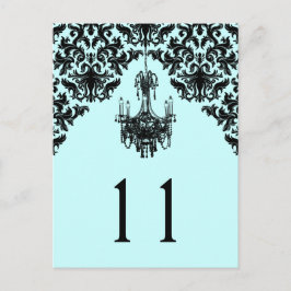 Bordsnumret Blue and Black Damask Chandelier Vykort