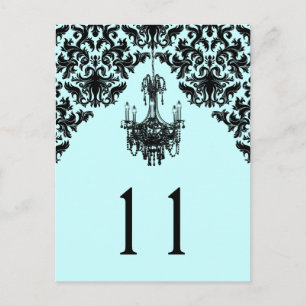Bordsnumret Blue and Black Damask Chandelier Vykort