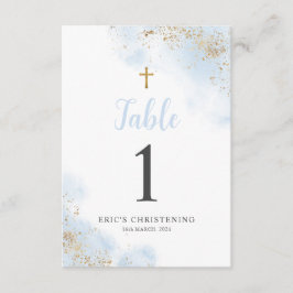 Bordsnumret Blue and Guld Boy Christening Baptism Tilläggskort
