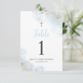 Bordsnumret Blue and Guld Boy Christening Baptism Tilläggskort