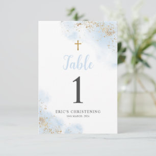 Bordsnumret Blue and Guld Boy Christening Baptism Tilläggskort