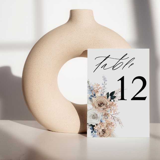 Bordsnumret Blue & Beige Boho Blommigt Bordsnummer (Skapare uppladdad)