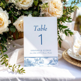 Bordsnumret Blue Coastal Toile Bröllop Bordsnummer