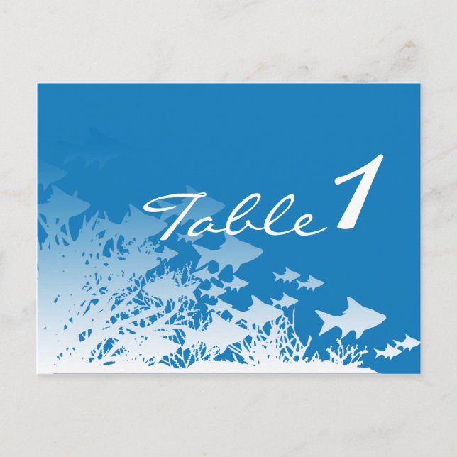 Bordsnumret Blue Fish and Coral Bröllop Vykort (Framsida)