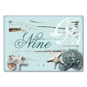 Bordsnumret BLue Seashells Beach Wedding Bordsnummer