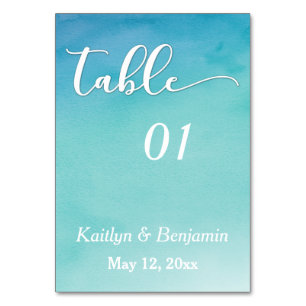 Bordsnumret Blue & Teal Ombre Watercolor Bröllop Bordsnummer