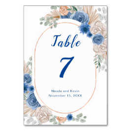 Bordsnumret Boho Blue Pampas Grass Bröllop Bordsnummer