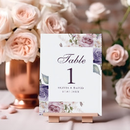 Bordsnumret Boho Mauve och Lilac Blommigt Bröllop